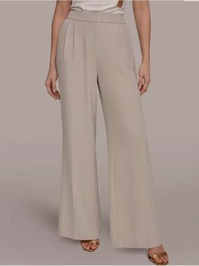 Donna Karan New York Beige Wide Leg Pants Elastic Back Waist Size Medium NWT